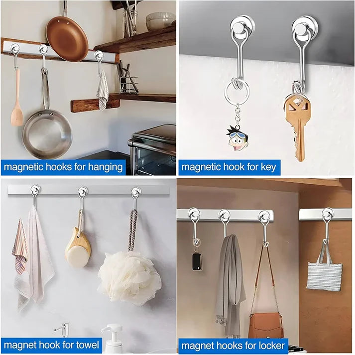 Heavy-Duty Magnetic Hooks (16mm / 20mm, Neodymium, Strong Pull) | Pack of 10 Pieces