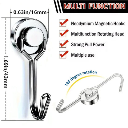 Heavy-Duty Magnetic Hooks (16mm / 20mm, Neodymium, Strong Pull) | Pack of 10 Pieces