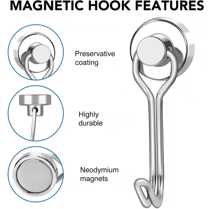 Heavy-Duty Magnetic Hooks (16mm / 20mm, Neodymium, Strong Pull) | Pack of 10 Pieces