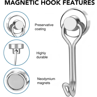 Heavy-Duty Magnetic Hooks (16mm / 20mm, Neodymium, Strong Pull) | Pack of 10 Pieces